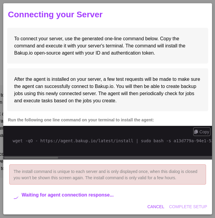 The 'connect a server' modal