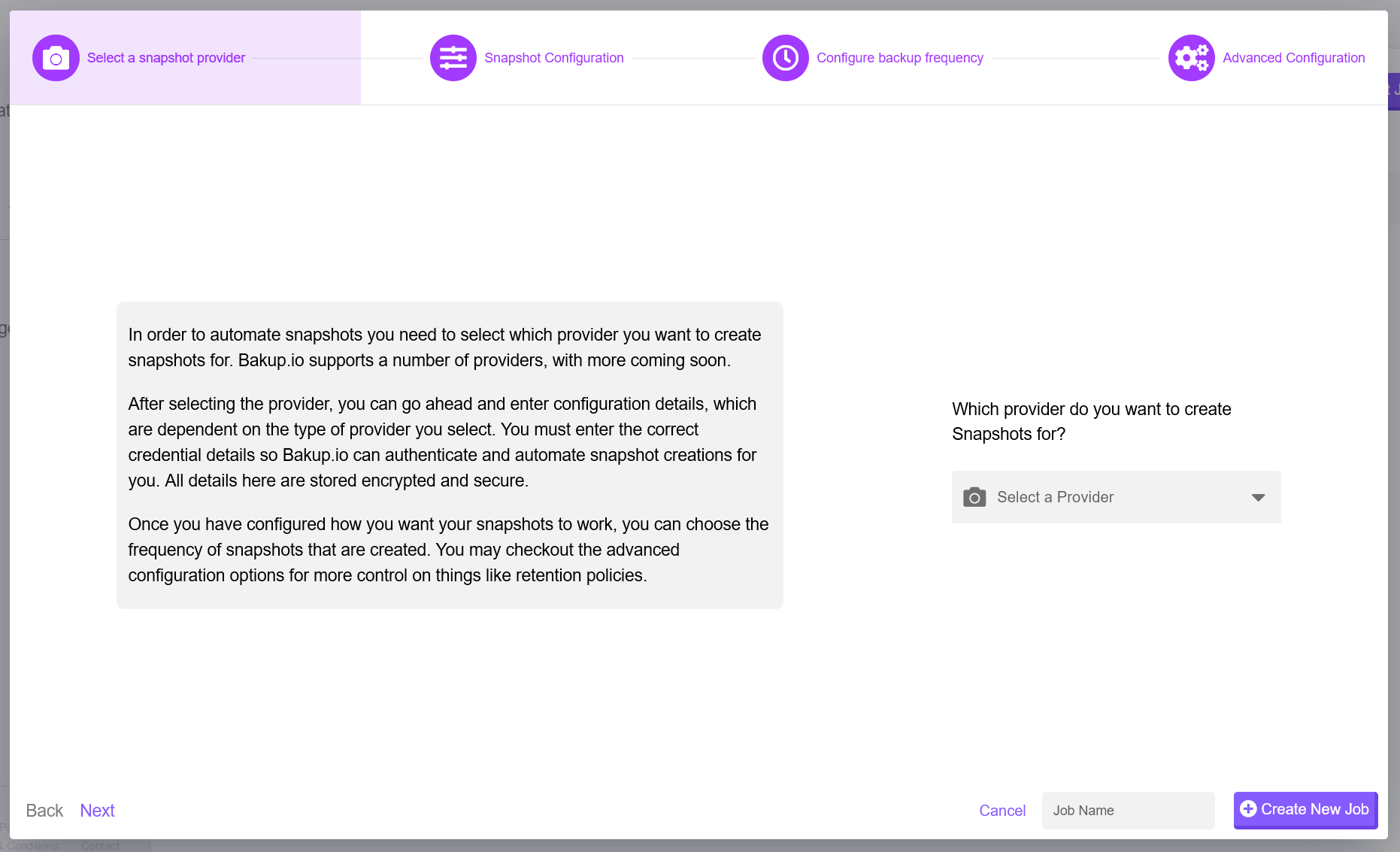 The Bakup.io dashboard